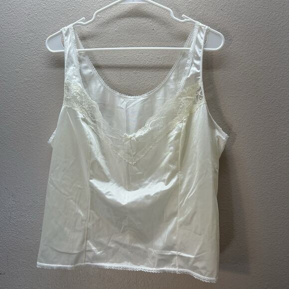VTG 'ESTEEM' FOR SHEER COMFORT White NYLON CAMI SIZE 26W Coquette Lace Tank Top - Picture 1 of 4
